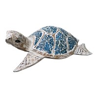 12" Whitewash and Blue Mosaic Glass Turtle