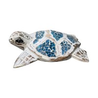 6" Whitewash and Blue Mosaic Glass Turtle