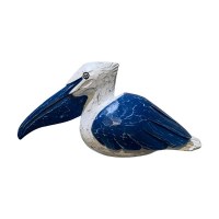 10" Navy and White Wood Pelican