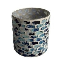 4" Blue Fish Mosaic Glass Votive