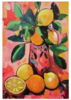 24" x 16" Pink Vase with Lemons Canvas