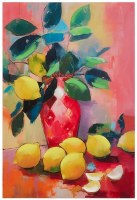 24" x 16" Red Vase with Lemons Canvas