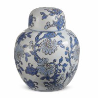 9" Blue and White Flower Vine Ceramic Jar