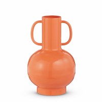 11" Coral Two Handle Metal Vase
