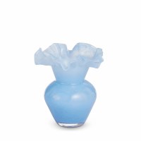 8" Blue Ruffle Glass Vase