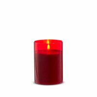 3.5" x 5" LED Red Glass Pillar Candle