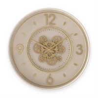 22" Round Cream and Gold Gears Wall Clock