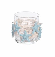 3" Light Blue Starfish Net Glass Votive Holder
