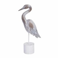 16" Whitewash Wood Heron on Base