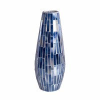 15" Dark Blue Mosaic Glass Vase