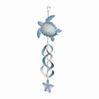36" Blue and White Turtle Glass and Metal Wind Spinner