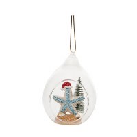 4" Red Hat Starfish in Glass Ornament