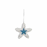 3.7" White and Blue Starfish Polyresin Ornament
