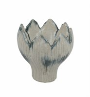8" Cream and Blue Petal Ceramic Vase