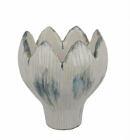 10" Cream and Blue Petal Ceramic Vase