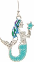 Silver and Aqua Mermaid Holding Starfish Earrings