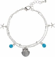 Silver Scallop With Blue Beads Bracelet