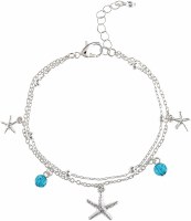 Silver Starfish With Blue Beads Bracelet