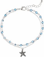 Silver and Blue Bling Starfish Layered Anklet