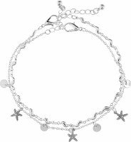 Silver Starfish Charms Layered Anklet