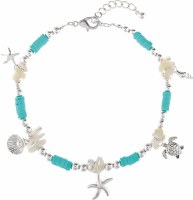 Silver and Blue Bead Sea Life Anklet