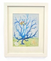 15" x 12" Blue Coral with Fish Framed Wall Art Under Glass