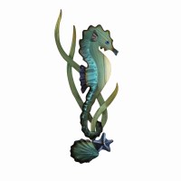 32" Aqua Seahorse Facing the Right Coastal Metal Wall Art Plaque