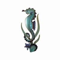 32" Aqua Seahorse Facing the Left Coastal Metal Wall Art Plaque