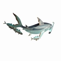 35" Multicolor Hammerhead Shark and Fish Coastal Metal Wall Art Plaque