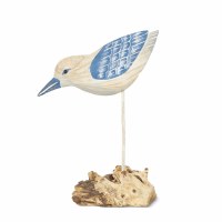 14" Blue and Natural Sandpiper Dipping on a Driftwood Base Statue