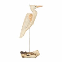 20" Soft Natural Wood Heron on a Driftwood Base Statue
