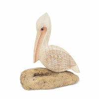 9" Soft Natural Wood Pelican on a Driftwood Base Statue