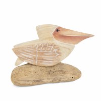 6" Soft Natural Wood Pelican Sitting on a Driftwood Base Statue