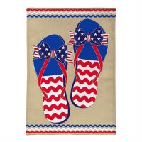 18" x 13" Mini Red White Blue Flip Flops Burlap Flag