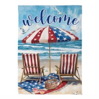 18" x 13" Mini Red White Blue "Welcome" Beach Chairs Flag