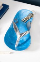9" Silver and Blue Right Flip Flop Metal Dish