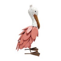 12" Coral and White Wood and Metal Pelican