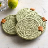 Set of Four 4" Light Green Fabric Coasters