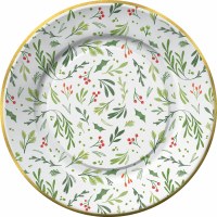 Pack of Eight 7" Round Festive Greenery Plates