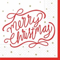 5" Sq Red "Merry Christmas" Beverage Napkins