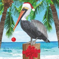 5" Square Coastal Pelican Yuletide Beverage Napkins