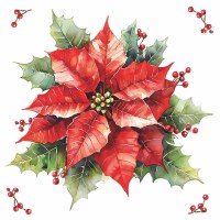 5" Square Red Poinsettia Beverage Napkins