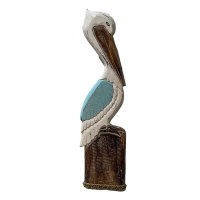 24" White Blue and Brown Pelican Wood Plaque
