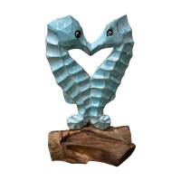 10" Blue Two Seahorses Heart on Driftwood Base