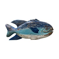 20" Distressed Dark Blue and Light Blue Wood Fish