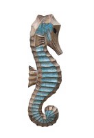 16" Aqua and Natural Seahorse Wood Plaque