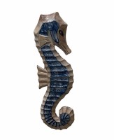 16" Blue and Brown Seahorse Wood Plaque