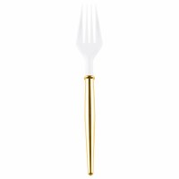 Pack of 12 6" White and Gold Cocktail Forks