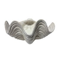 10" Antiqued White Clam Ceramic Bowl