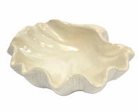11" Ceramic Distressed White Clam Low Bowl